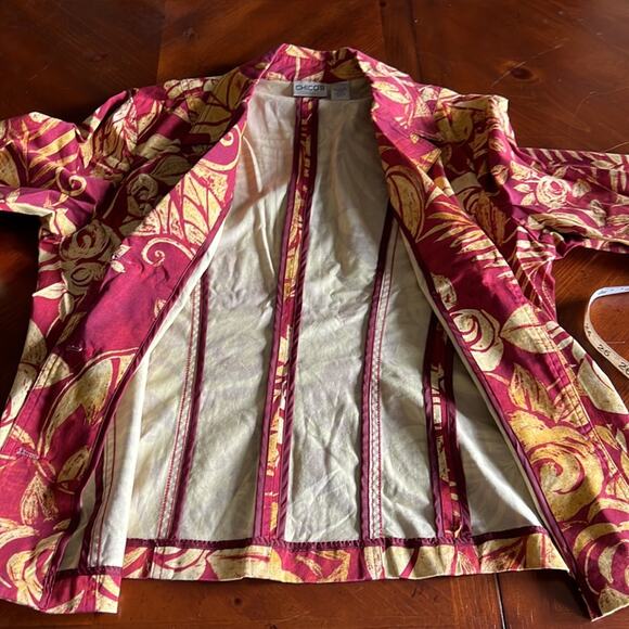 Chico’s 2 Leaf Print Cotton Blend Jacket blazer Woman Size 12 Unlined 3/4 Sleeve - Picture 9 of 9